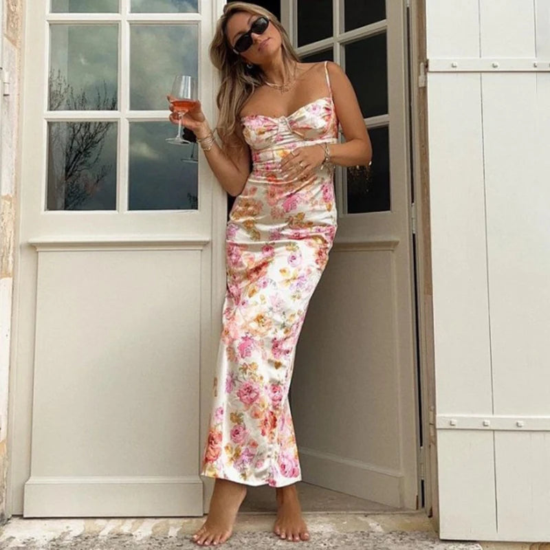 Glorol - Printed Sleeveless Backless Maxi Dress
