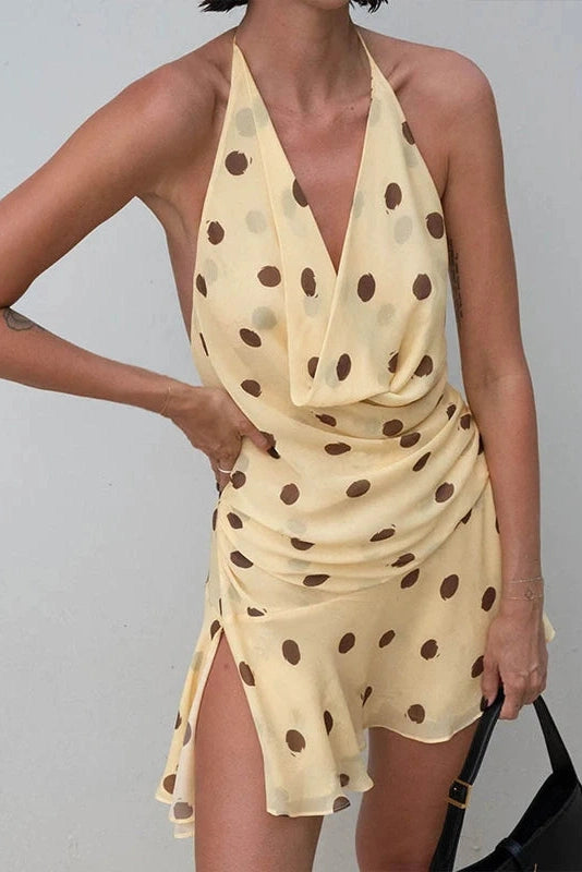 Glorol - Printed Off Shoulder V-Neck Backless Mini Dress