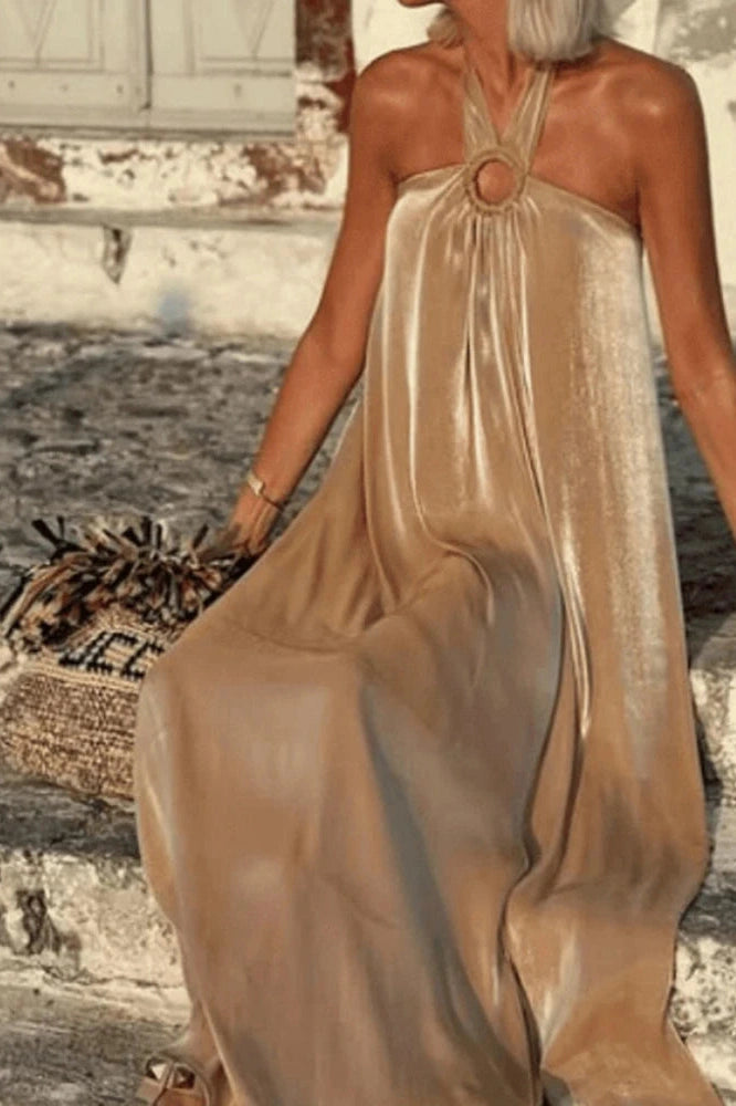Glorol - Elegant High Waist Sleeveless Loose Pleated Off-Shoulder Maxi Dress