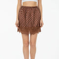 Glorol - Lace Trim Hem Dots Print High Waist Skirt