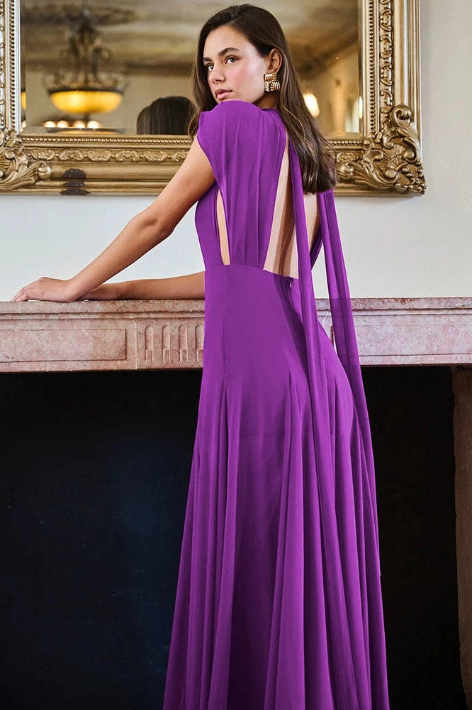 Glorol - Deep V Neck Sleeveless Backless High Split Maxi Dress