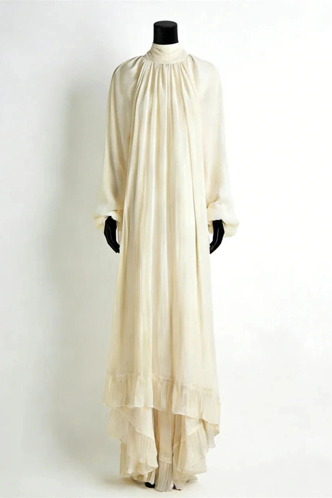 Glorol - Lace-Up See-Through Pleated Bodycon Maxi Dress