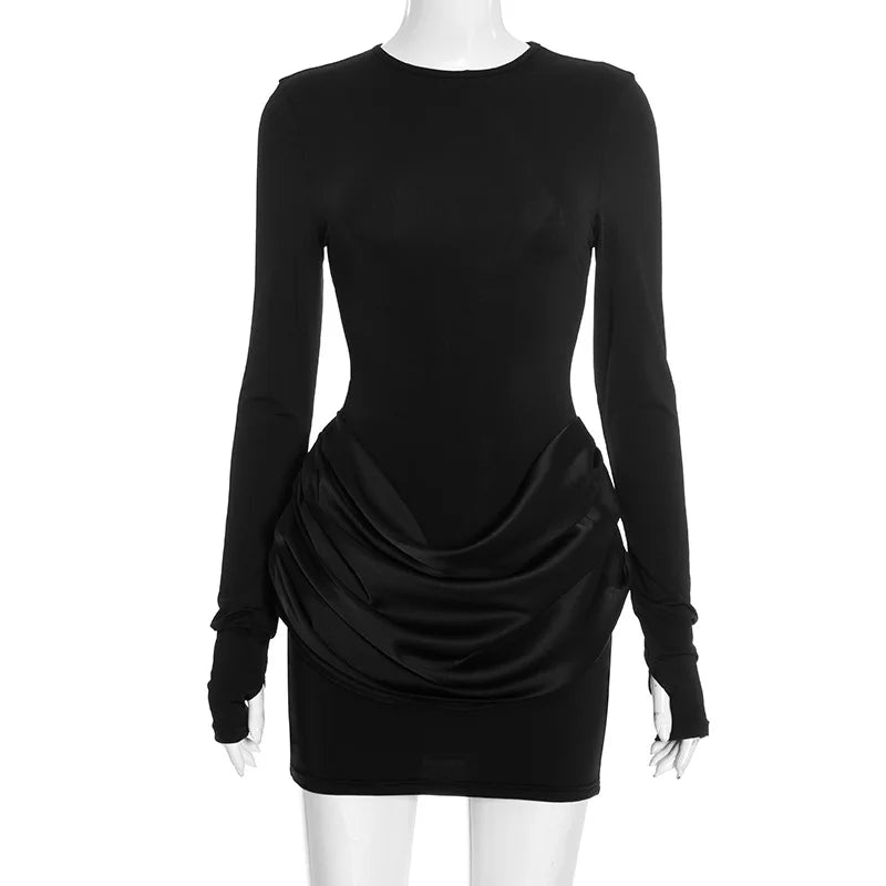Glorol - Elegant O Neck Long Sleeve Slim Mini Dress