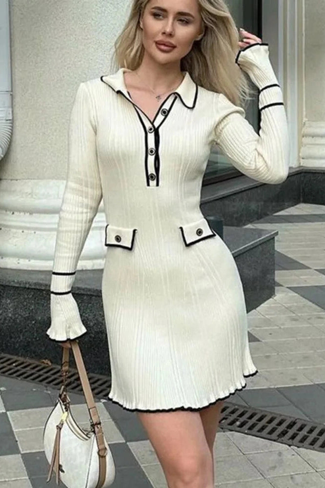 Glorol - Patchwork High Waist Long Sleeve Mini Dress