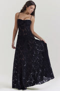 Glorol - Elegant Print Spaghetti Strap Sleeveless Backless Maxi Dress