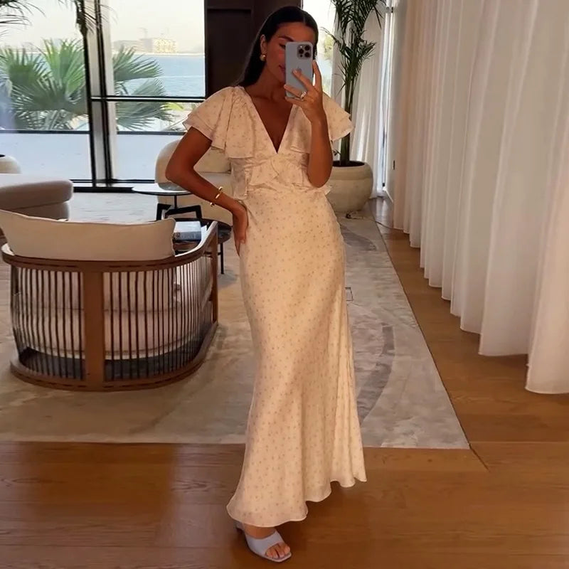 Glorol - Printed V-Neck Sleeveless High Waisted Maxi Dress