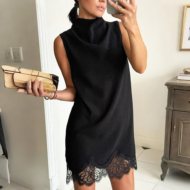 Glorol - Lace Patchwork Hollow Out Sleeveless Mini Dress