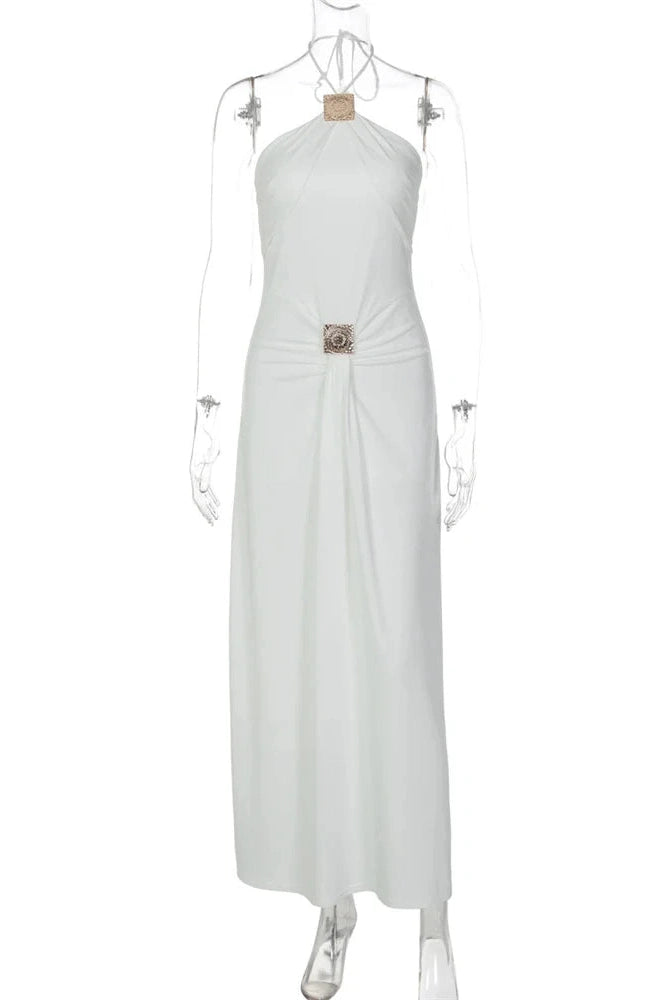 Glorol - Hollow Out High Waist Slim Lace-Up Maxi Dress