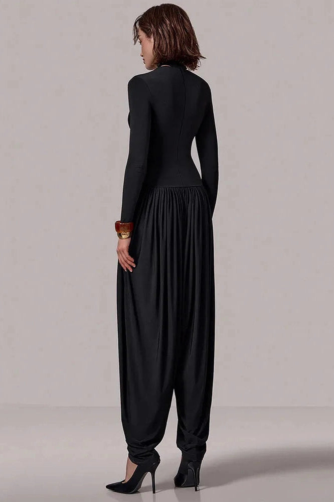 Glorol - Long Sleeve Patchwork High Waist Jumpsuit