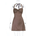 Glorol - Polka Dot Backless Lace-Up Mini Dress