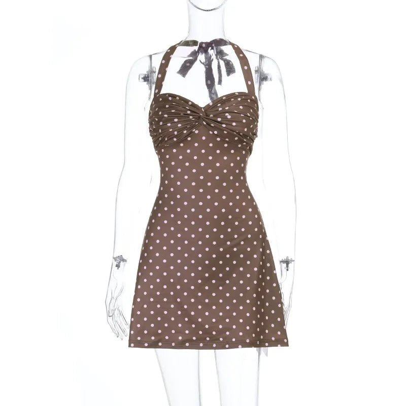 Glorol - Polka Dot Backless Lace-Up Mini Dress