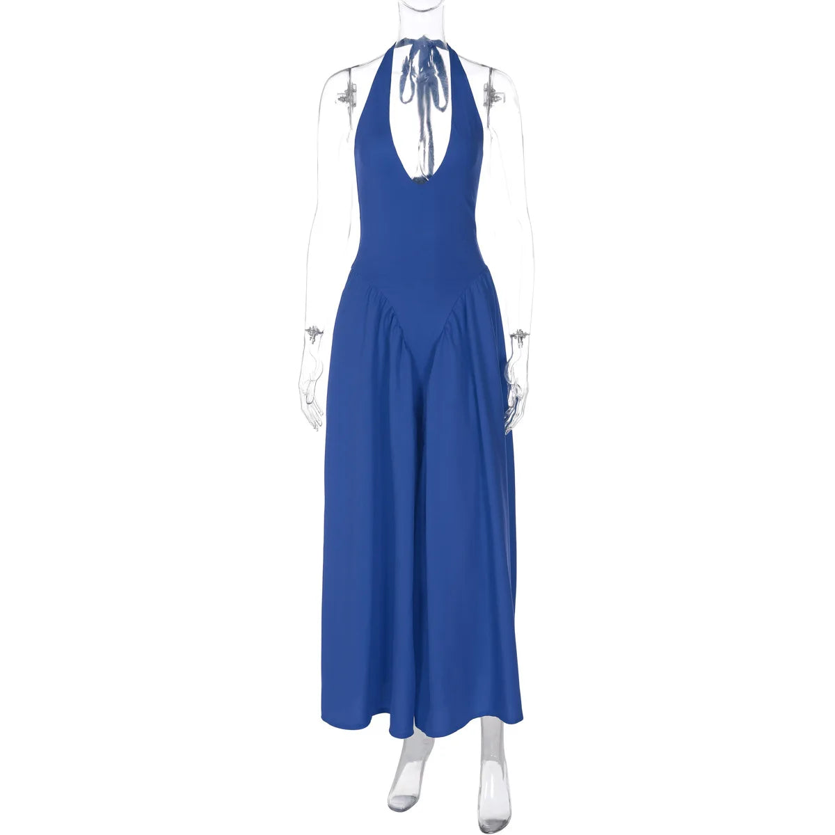 Glorol - Deep V Neck A-Line Pleated Midi Dress
