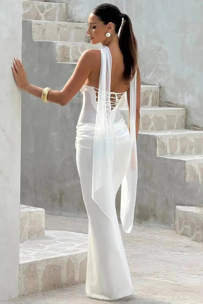 Glorol - Off-Shoulder Scarf Collar Strapless Sleeveless Bodycon Maxi Dress