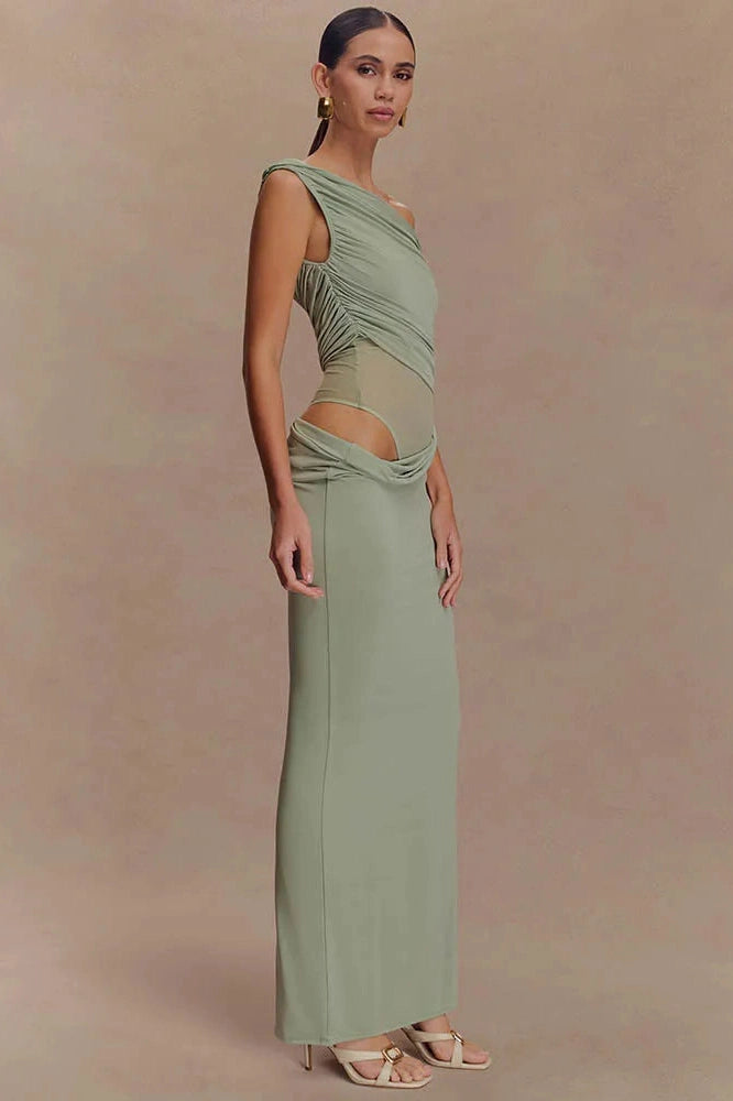 Glorol - One Shoulder Backless Sleeveless Split Maxi Dress