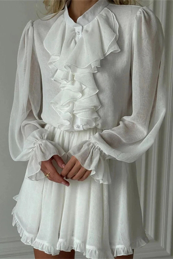 Glorol - Elegant Patchwork High Waist Long Sleeve Mini Dress