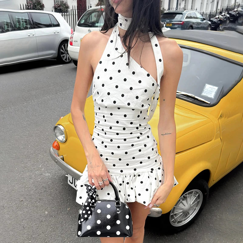 Glorol - One Shoulder Backless Lace-Up Slim Mini Dress