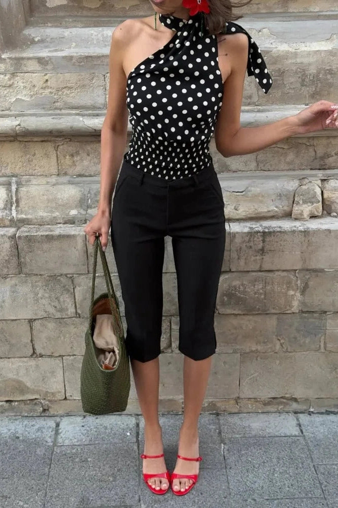 Glorol - Lace-Up Backless One-Shoulder Top