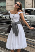 Glorol - Hollow Embroidery Off-Shoulder Slim Midi Dress