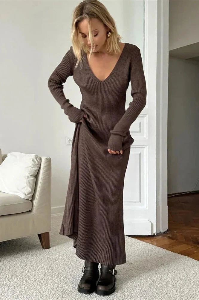 V-Neck Patchwork High Waist Maxi Dress