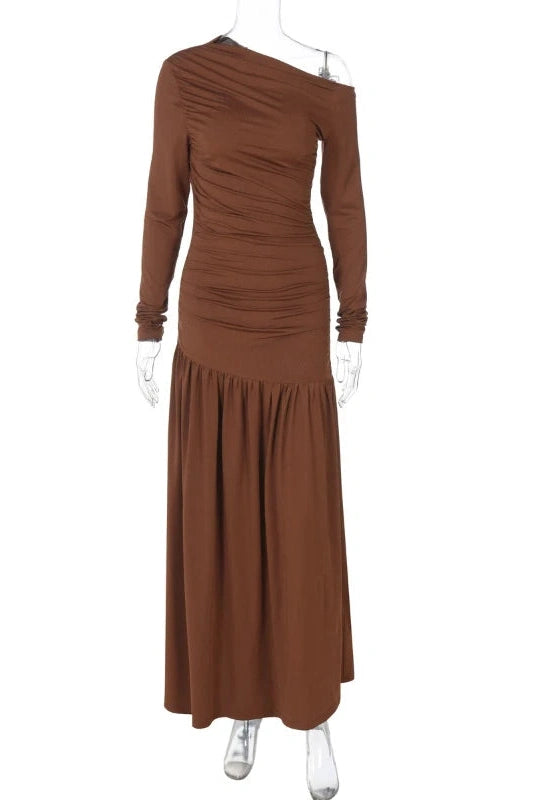 Glorol - Elegant Slim Long Sleeve Maxi Dress