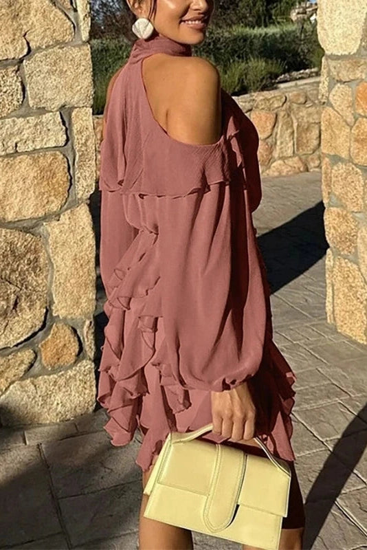 Glorol - Long Sleeve Off-Shoulder High Waist Mini Dress