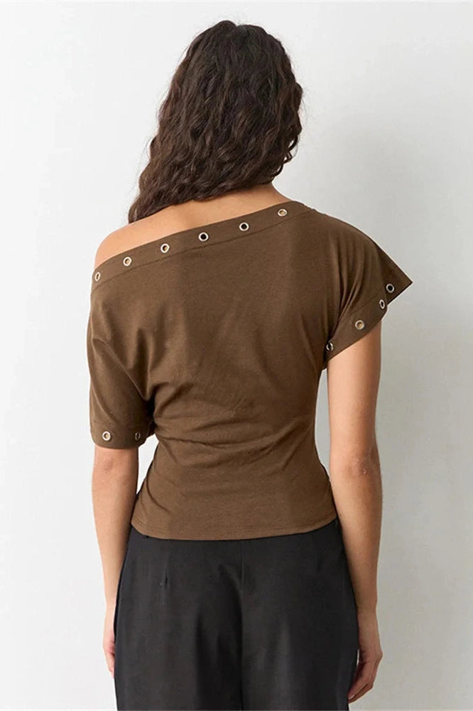 Glorol - Hollow Out One-Shoulder High Waist Top