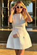 Glorol - Patchwork Long Sleeve High Waist Mini Dress