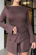 Glorol - Slim O-Neck Bodycon Long Sleeve Mini Dress