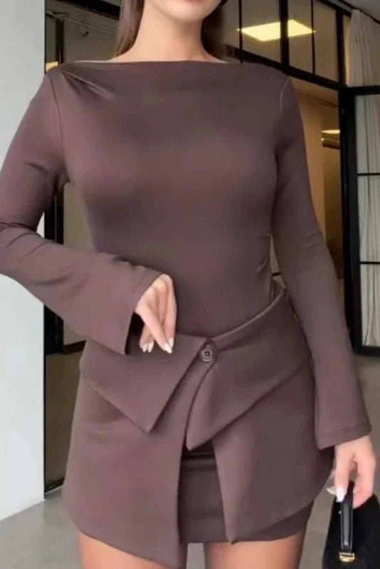 Glorol - Slim O-Neck Bodycon Long Sleeve Mini Dress