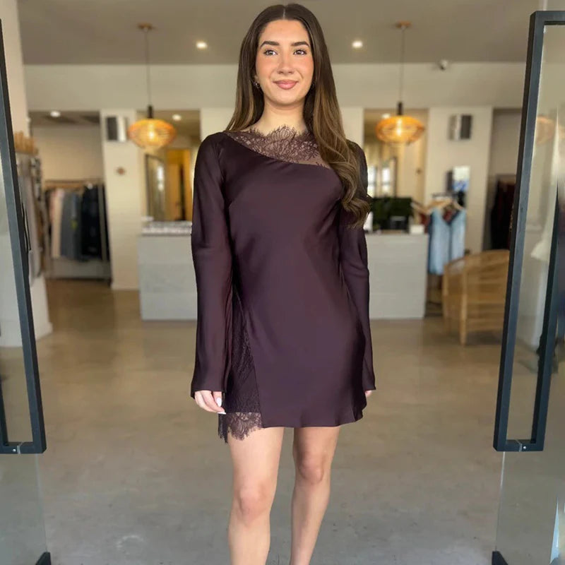 Glorol - Lace Long Sleeve Bodycon Mini Dress
