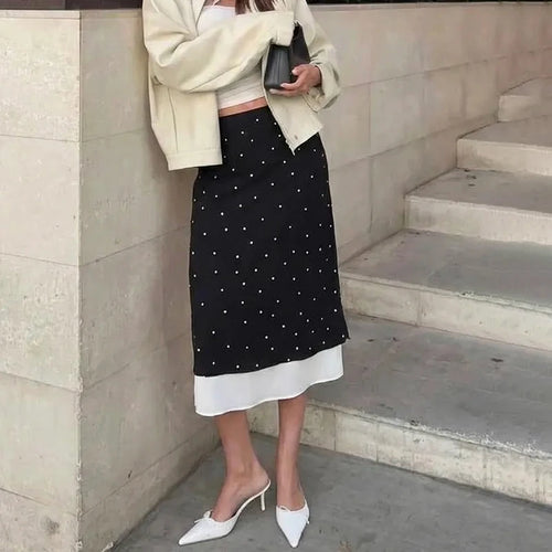Glorol - Elegant High Waist Polka-Dot Splice Skirt