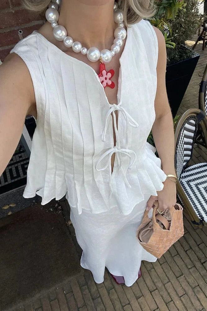 Glorol - Hollow Out Sleeveless Slim Lace-Up Top