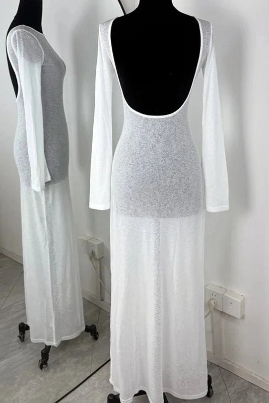 Glorol - See-Through Loose Long Sleeve Maxi Dress
