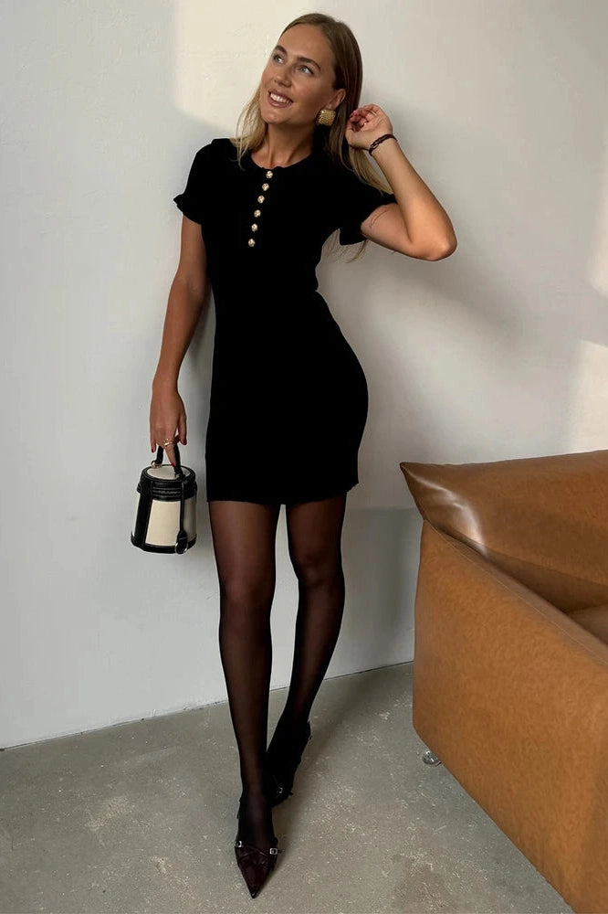 Glorol - Short Sleeve High Waist Knitted Slim Fit Mini Dress