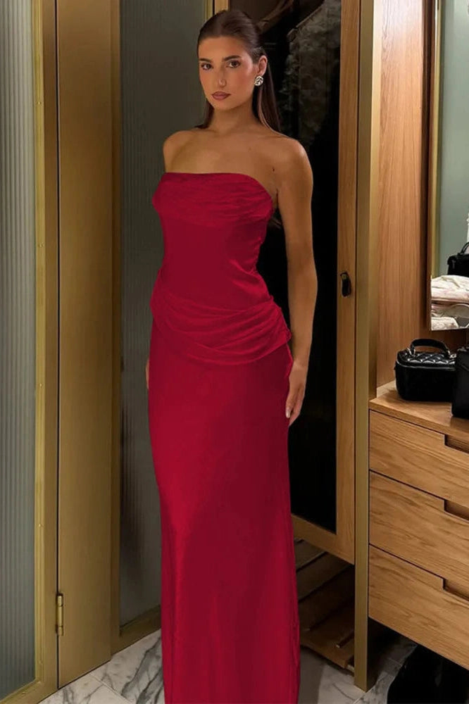 Glorol - Off-Shoulder Strapless Sleeveless Backless Bodycon Maxi Dress