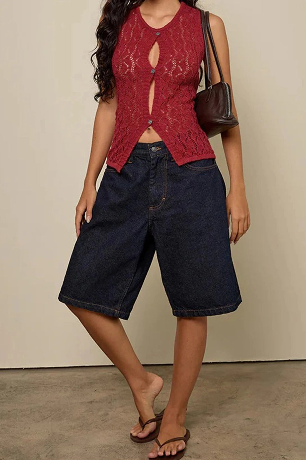 Glorol - Sleeveless Button Slim Fit Top