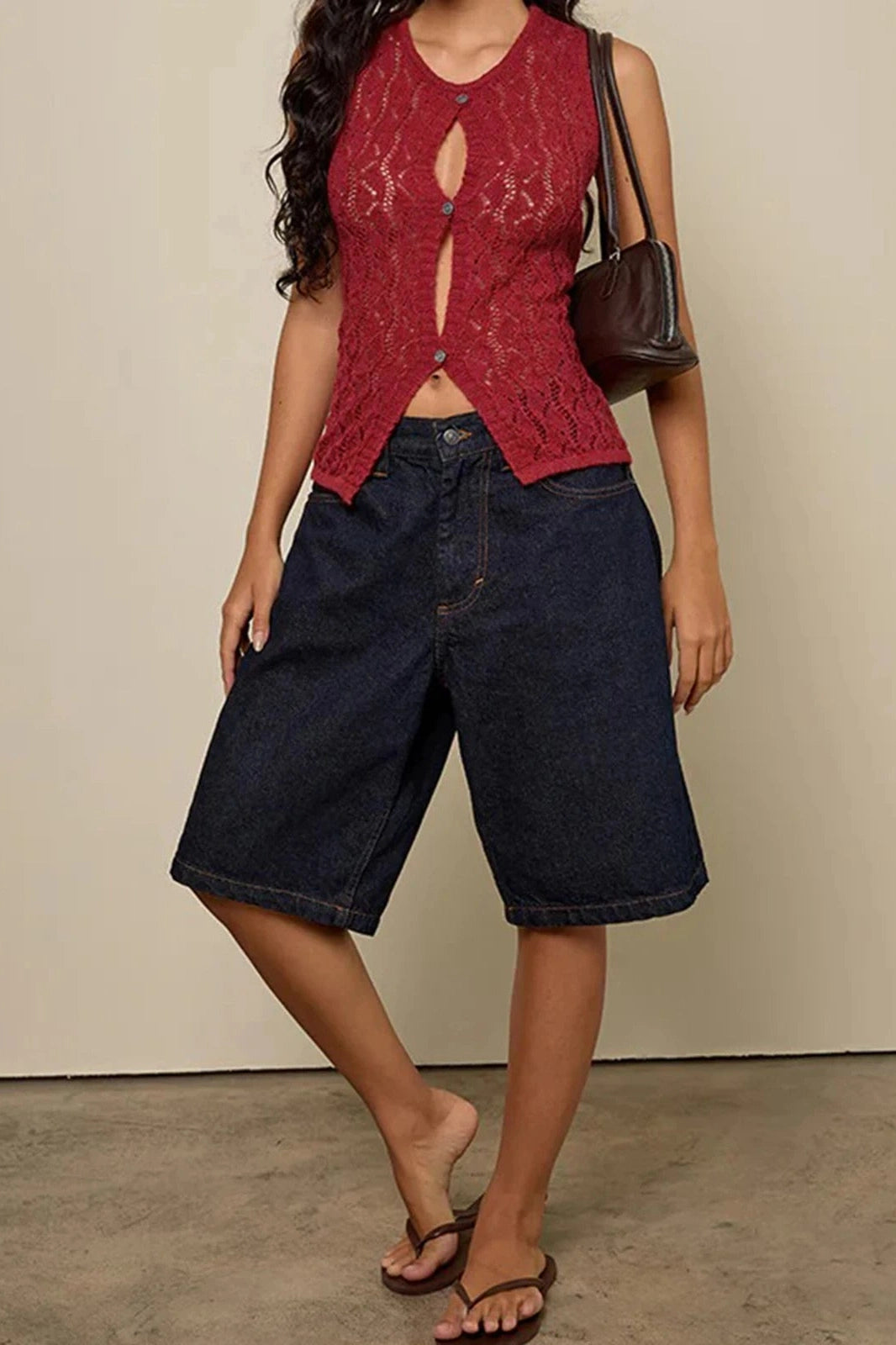Glorol - Sleeveless Button Slim Fit Top