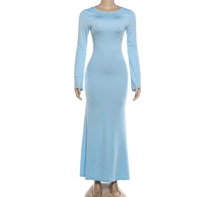 Glorol - Elegant Backless Ribbon Patchwork Maxi Dress