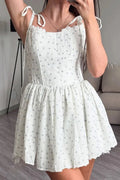 Glorol - Elegant Floral Print Pleated Straps Sleeveless Slim Mini Dress