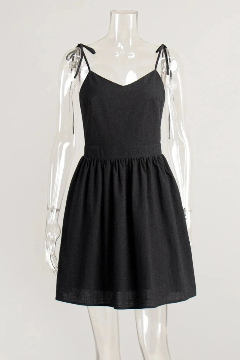 Glorol - Elegant Backless V Neck Midi Dress