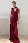 Glorol - Elegant Backless Slim V-Neck Irregular Maxi Dress
