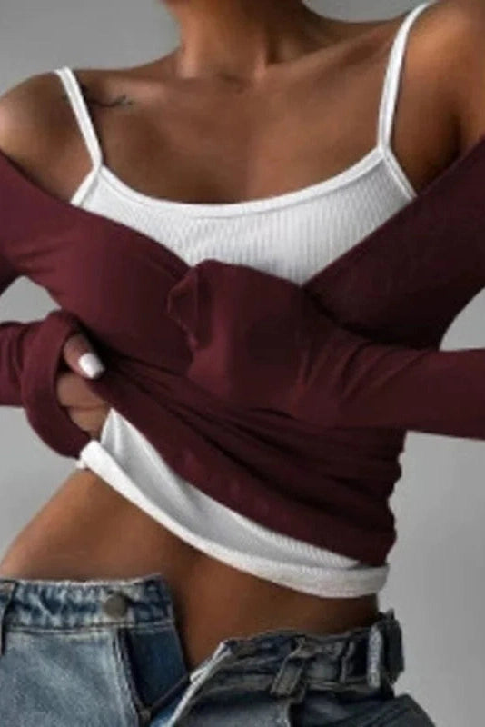 Glorol - 2 Piece Long Sleeve Patchwork Top