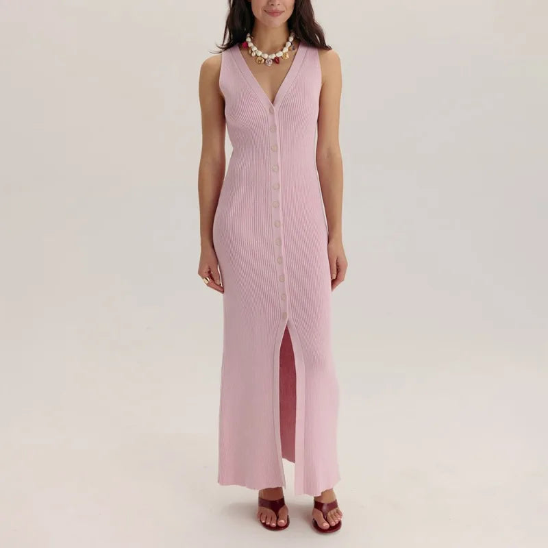 Glorol - Elegant V-Neck Sleeveless Patchwork Maxi Dress