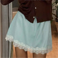 Glorol - Lace Trim Silky Slip Elastic Waist Skirt