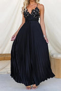 Glorol - Backless Pleated Lace Sleeveless High Waist Maxi Dress