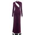Glorol - Hollow Out Slim Long Sleeves Maxi Dress