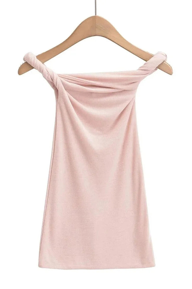 Glorol - Off-Shoulder Slim Backless Pleated Strapless Top