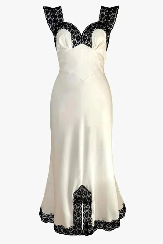 Glorol - Hollow Out V-Neck Patchwork Sleeveless Lace-Up Midi Dress