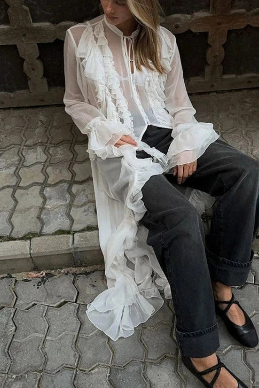 Glorol - Long-Sleeved Single-Breasted Maxi Dress