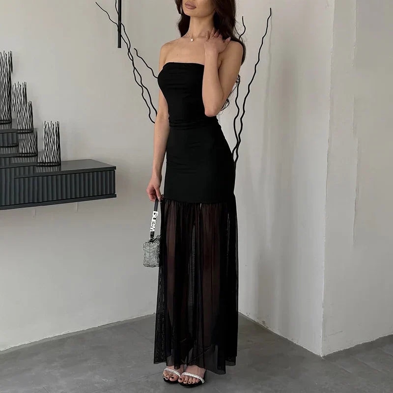 Strapless Split Sleeveless Maxi Dress